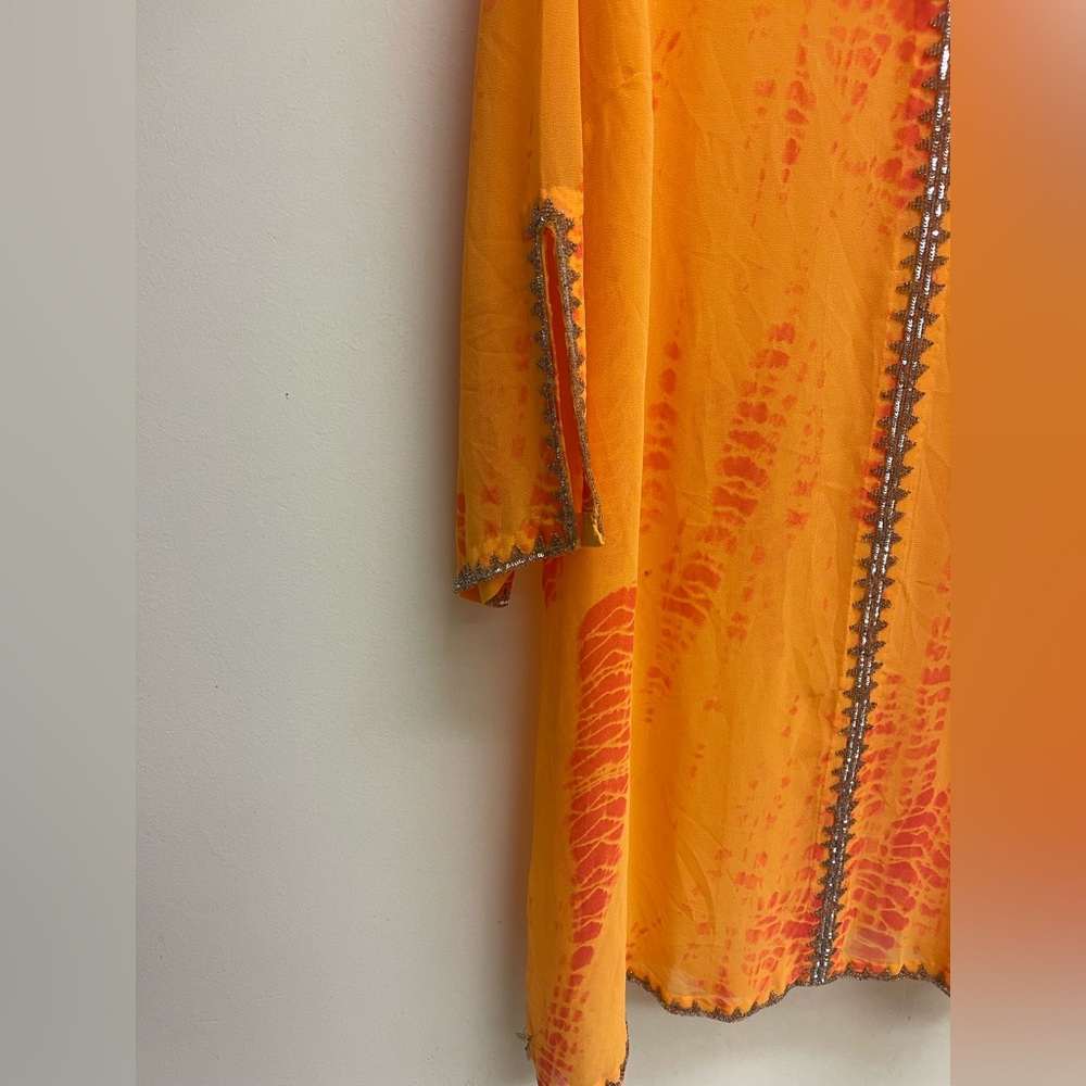 Soft Surroundings Kaftan Dress Large Sequined Beaded Orange Tie Dye Cover-Up 3XL - Picture 7 of 10